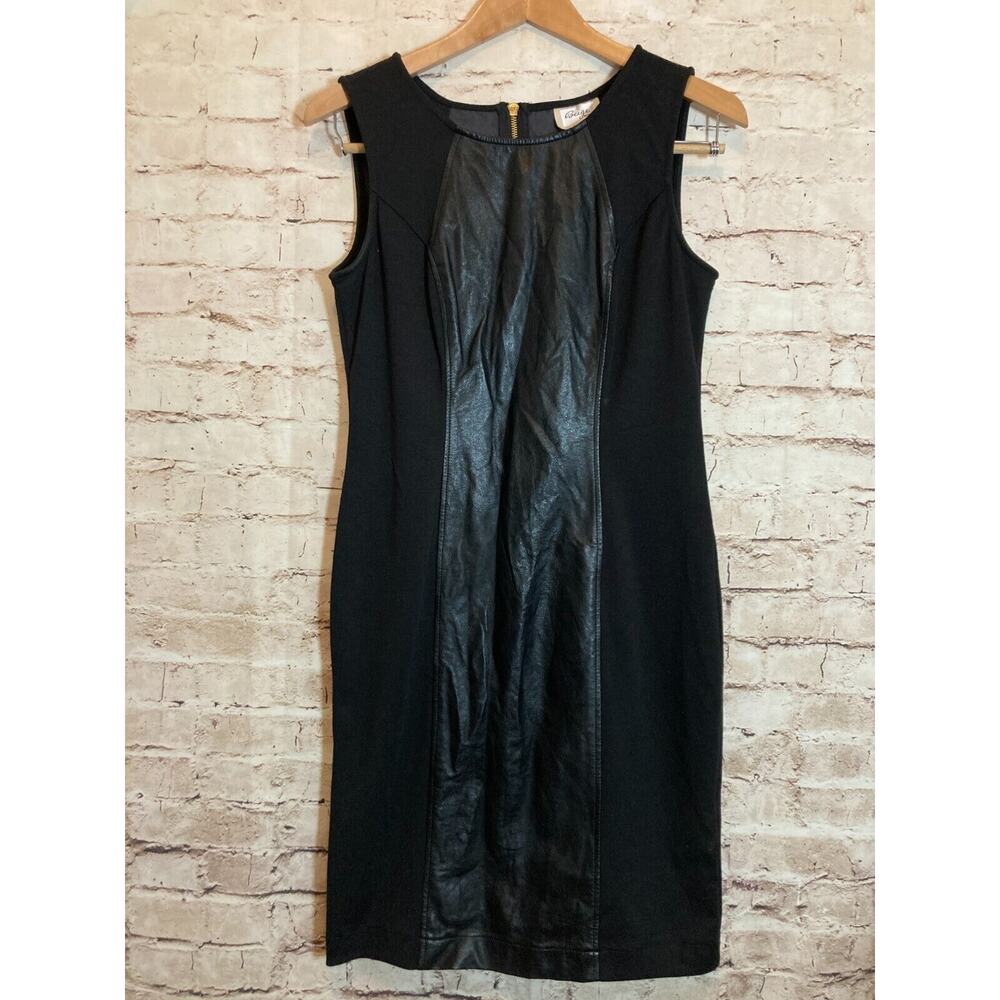 Beige by ECI Dress Womens 8 Sheath Black‎ LBD Faux Leather Sleeveless Zip Back